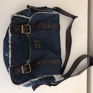 D&G raw edge denim + shearling statchel